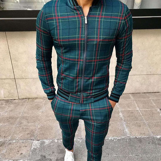 Grid Patchwork Leisure Suit Zipper Tracksuits