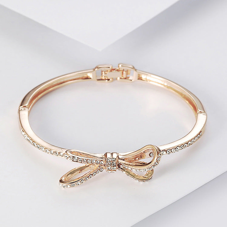 Diamond Bow Rose Gold Alloy Bracelet