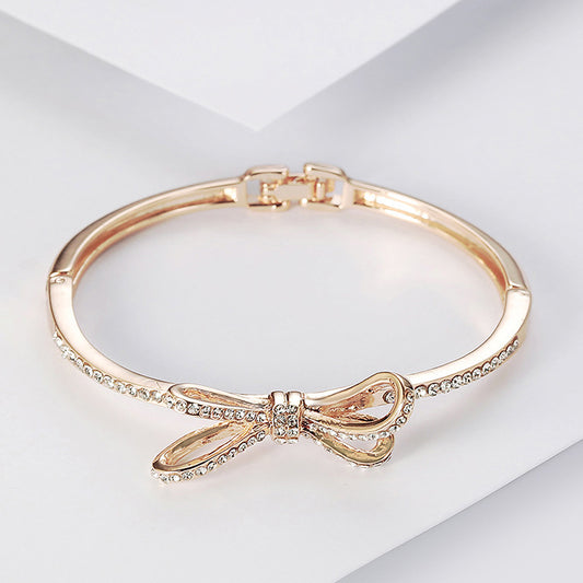 Diamond Bow Rose Gold Alloy Bracelet