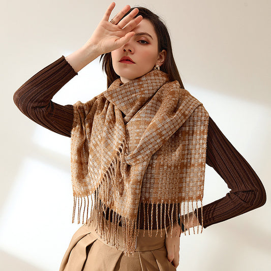 Women's Warm Tassel Plaid Cashmere Scarves