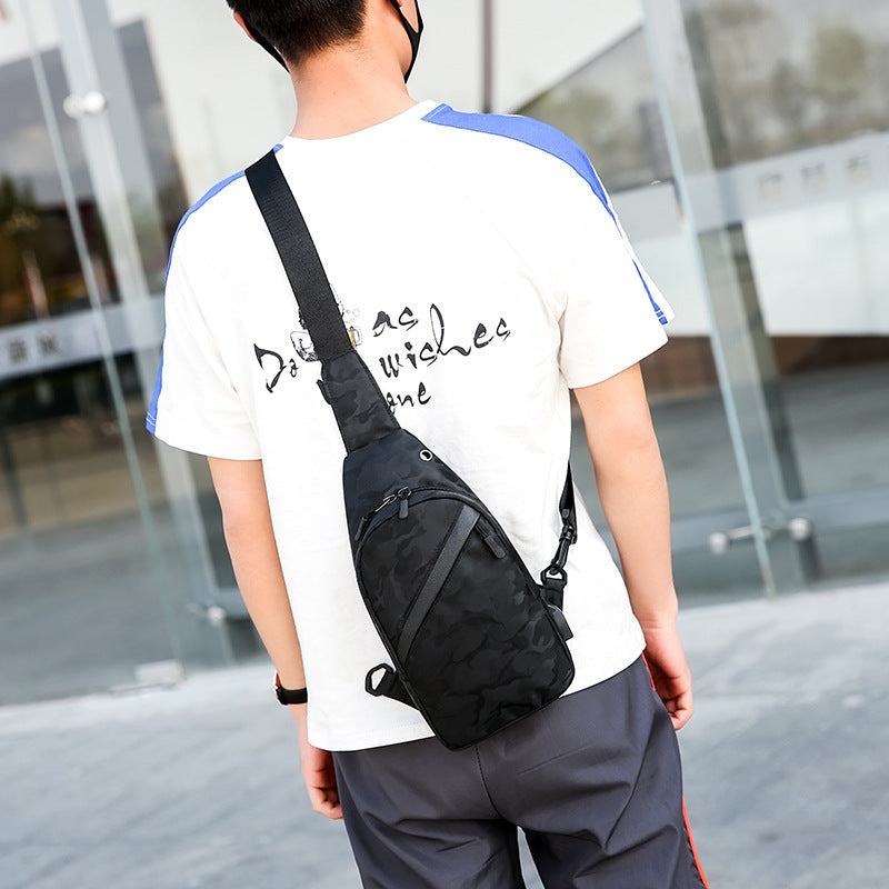 Camouflage Chest Crossbody Bag With Headphone Hole