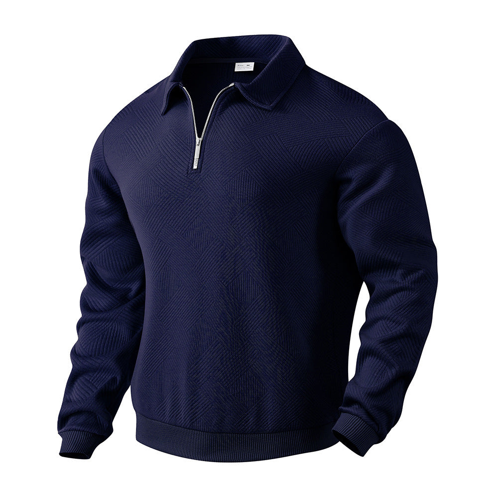 Lapel Jacquard Half-zipper Sweatshirts