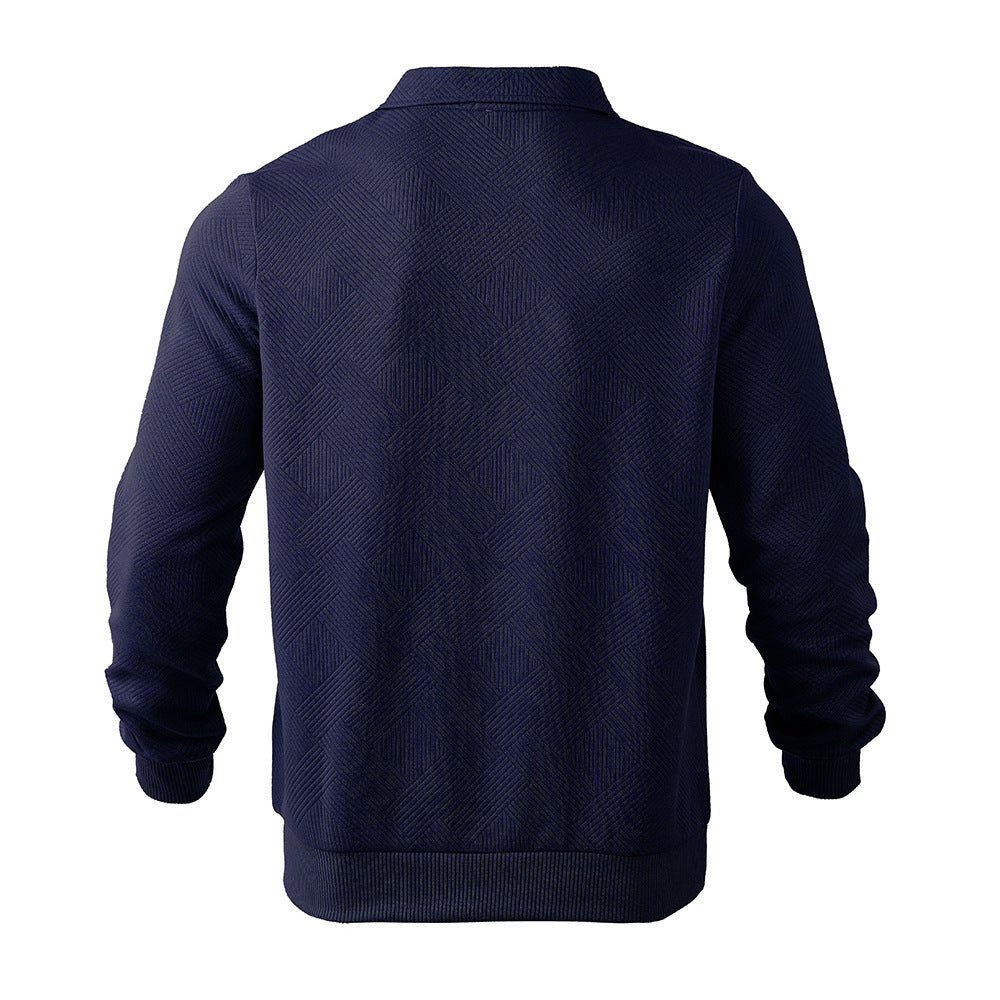 Lapel Jacquard Half-zipper Sweatshirts