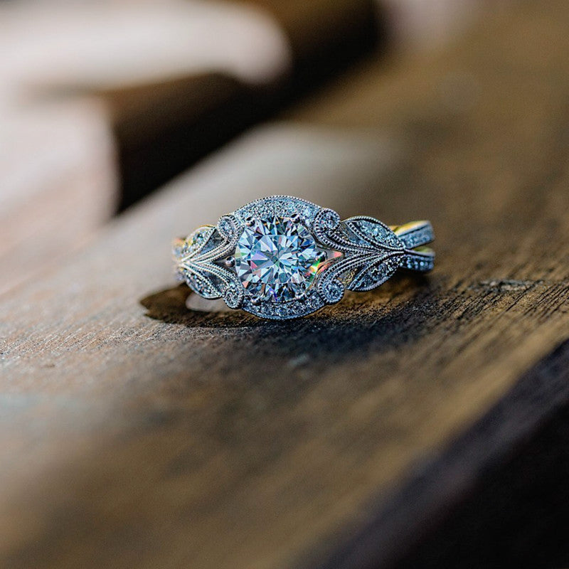 Tree Leaf Diamond Rings