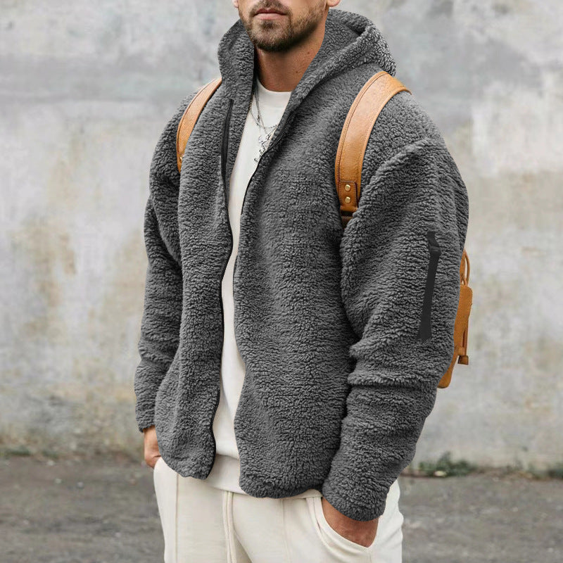 Plush Hooded Double Sided Fleece Jacket