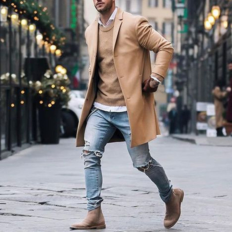 Hombre Solid Slim Fit Trench Coats