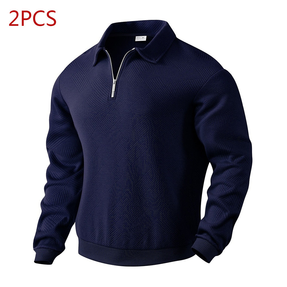 Lapel Jacquard Half-zipper Sweatshirts