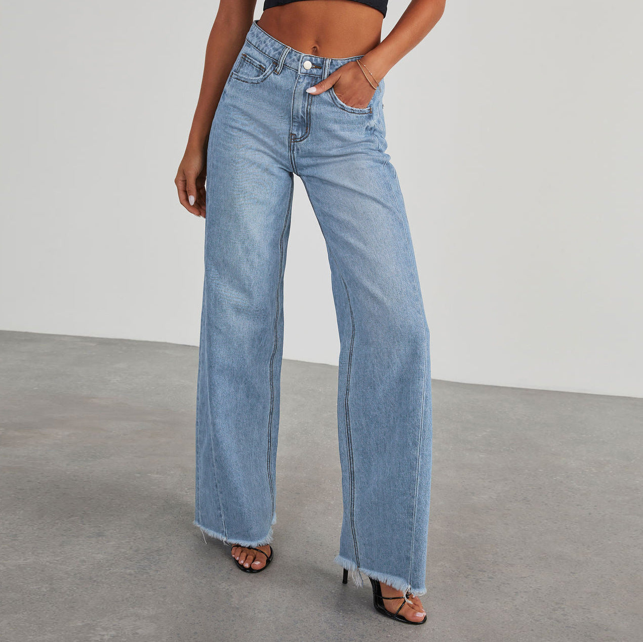 Fashion High Waist Slim Fit Straight Wide-Leg Jeans