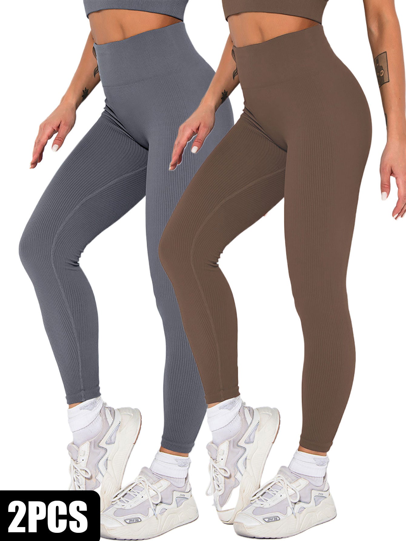 2 Pack Seamless Ribbed High Waisted Leggings/Yoga Pants