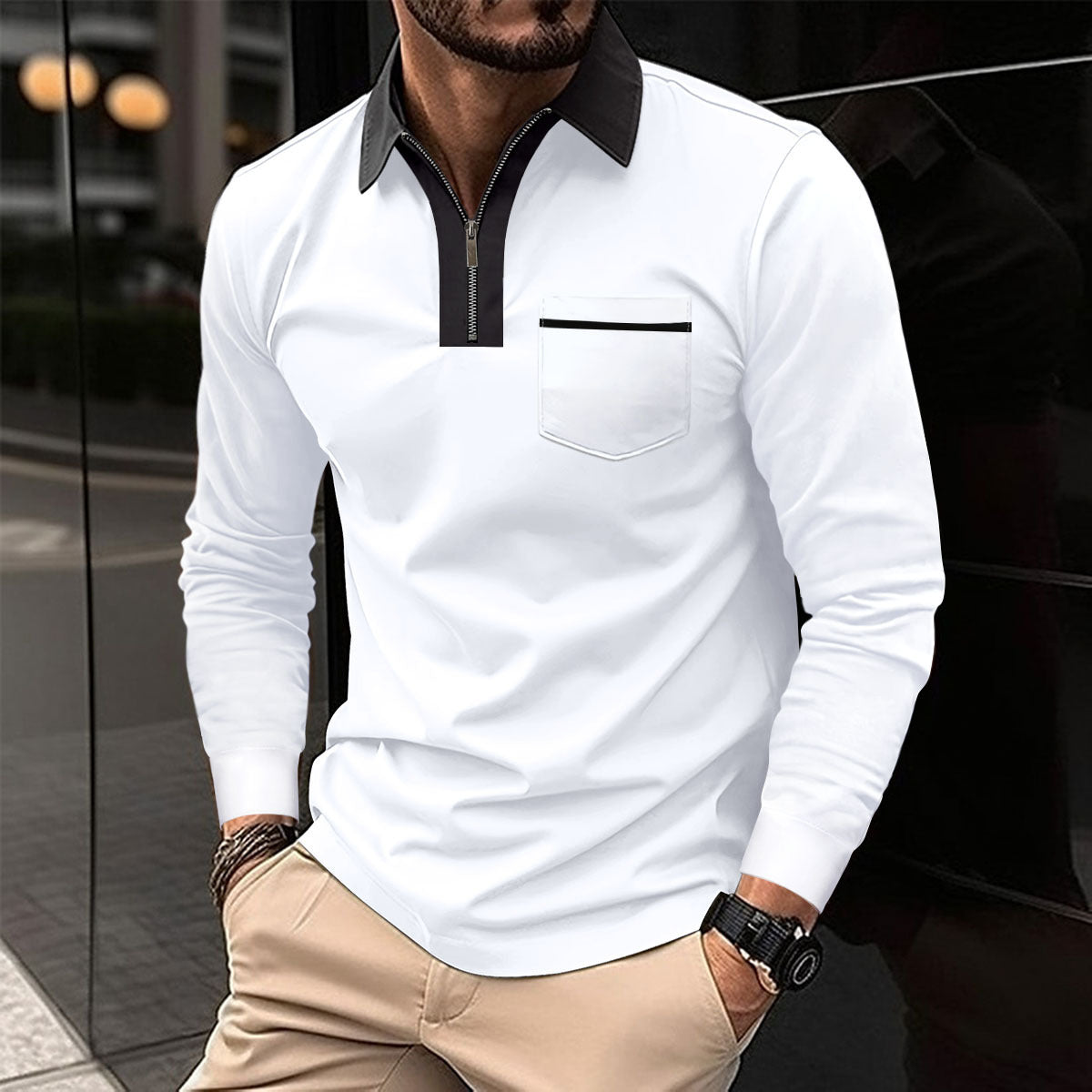 Henley Polo Zipper Long Sleeve Shirts
