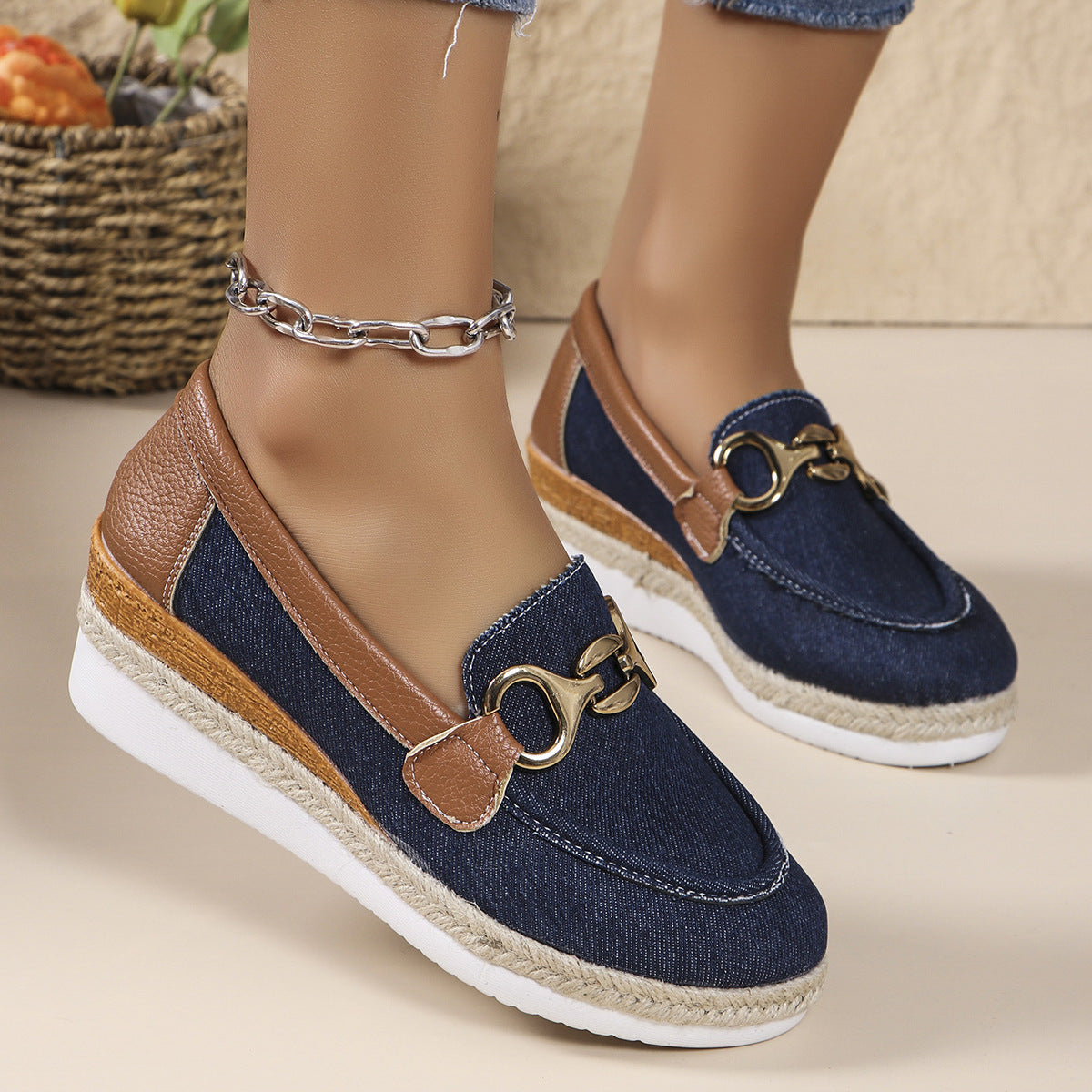 Women's Horse Buckle Wedge Loafers