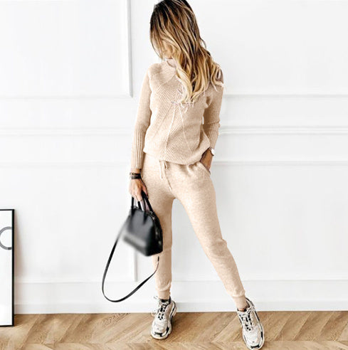 Solid Color Striped Knitted Suits