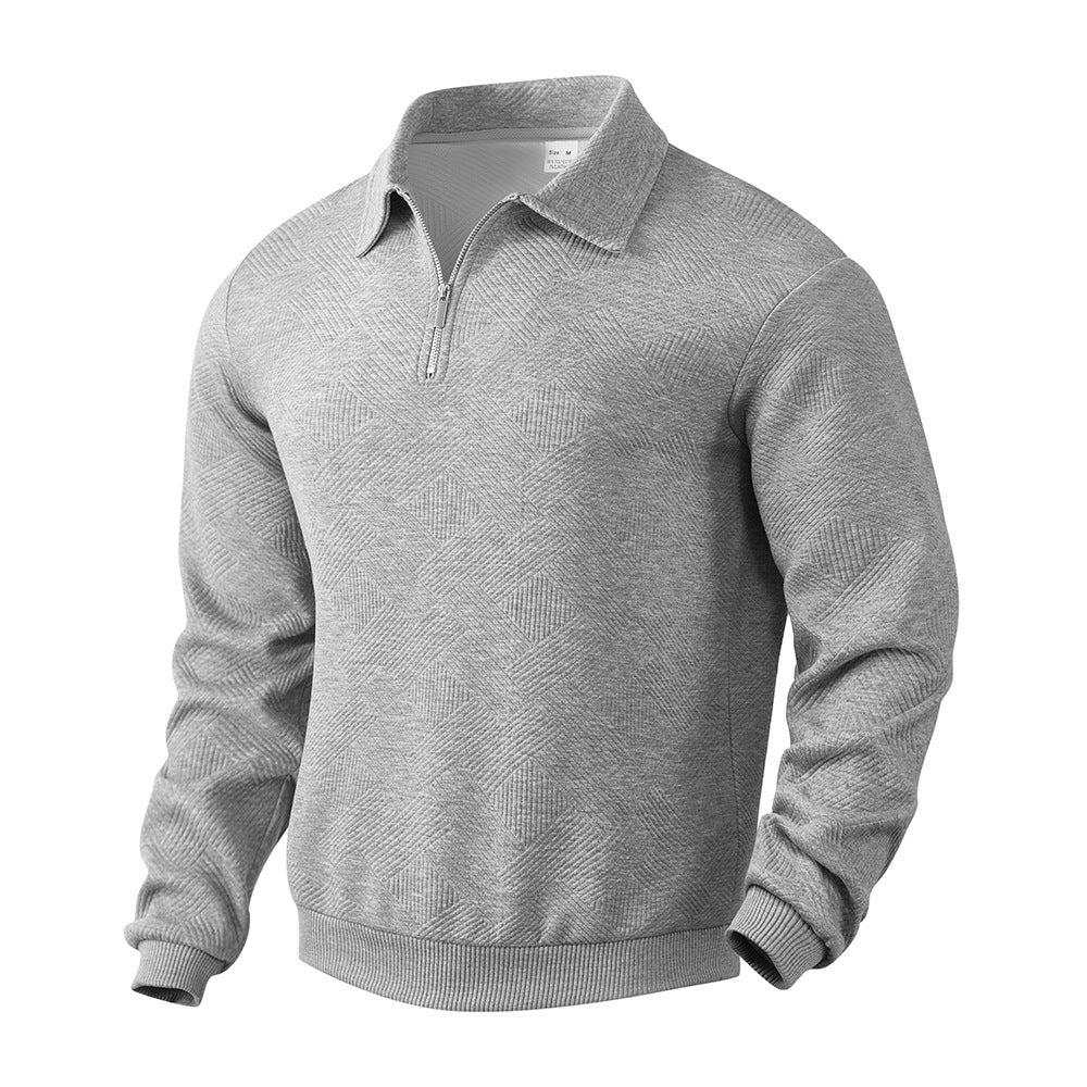 Lapel Jacquard Half-zipper Sweatshirts