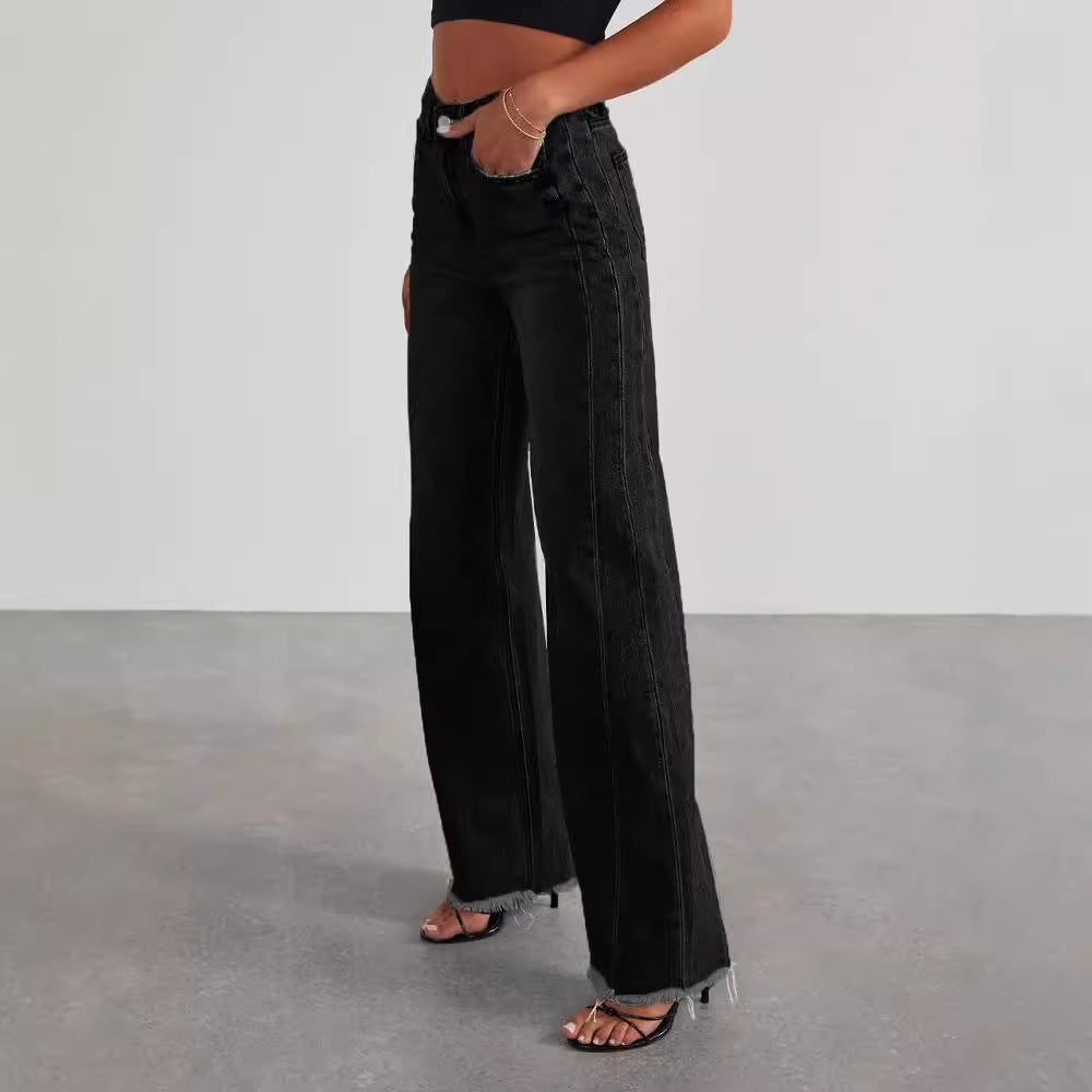 Fashion High Waist Slim Fit Straight Wide-Leg Jeans