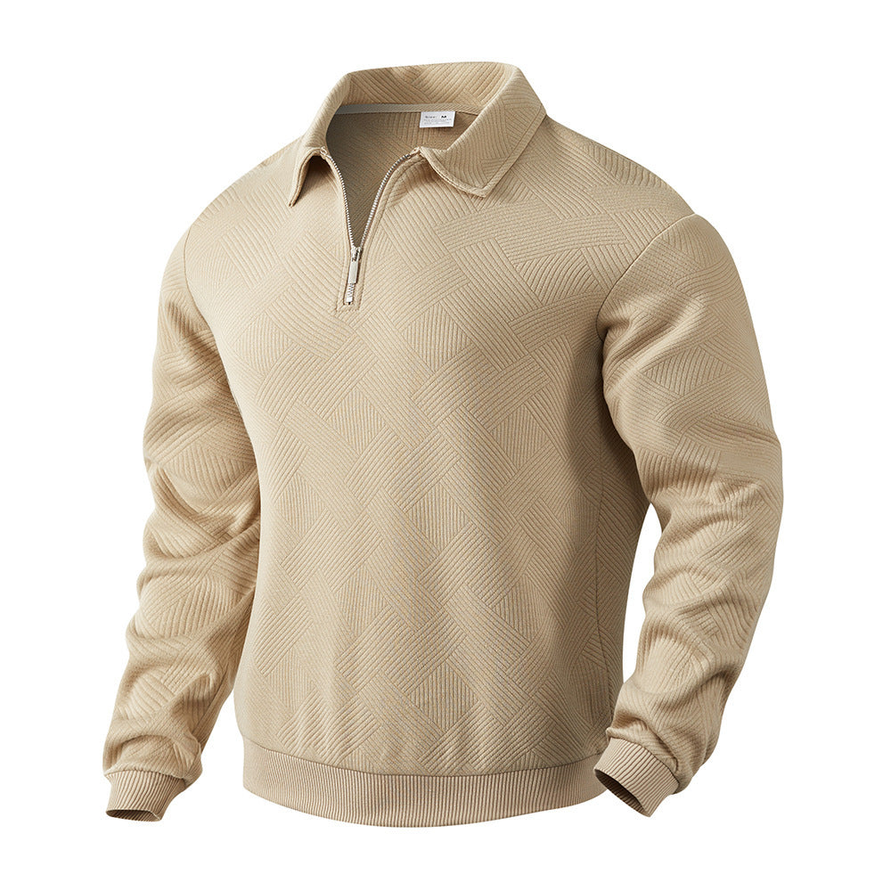 Lapel Jacquard Half-zipper Sweatshirts