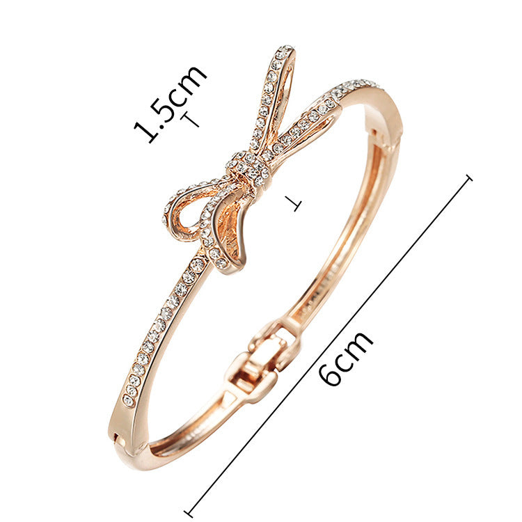 Diamond Bow Rose Gold Alloy Bracelet