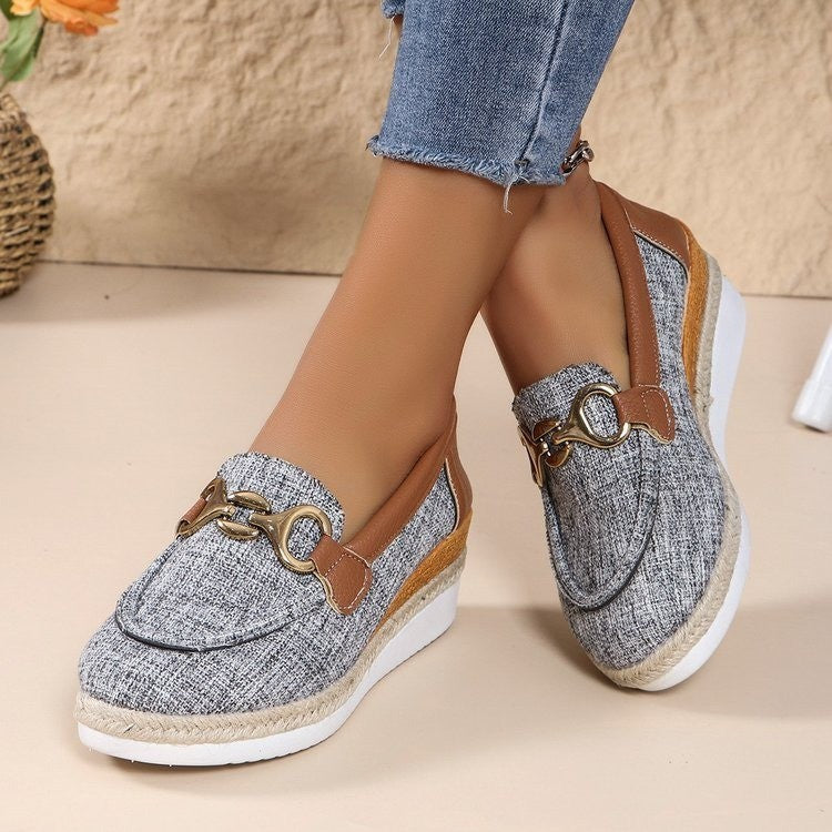 Women's Horse Buckle Wedge Loafers