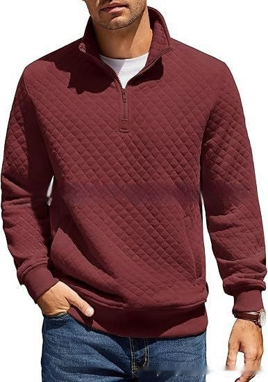 Knitted Zip Pullover Plaid Long Sleeve Sweatshirt
