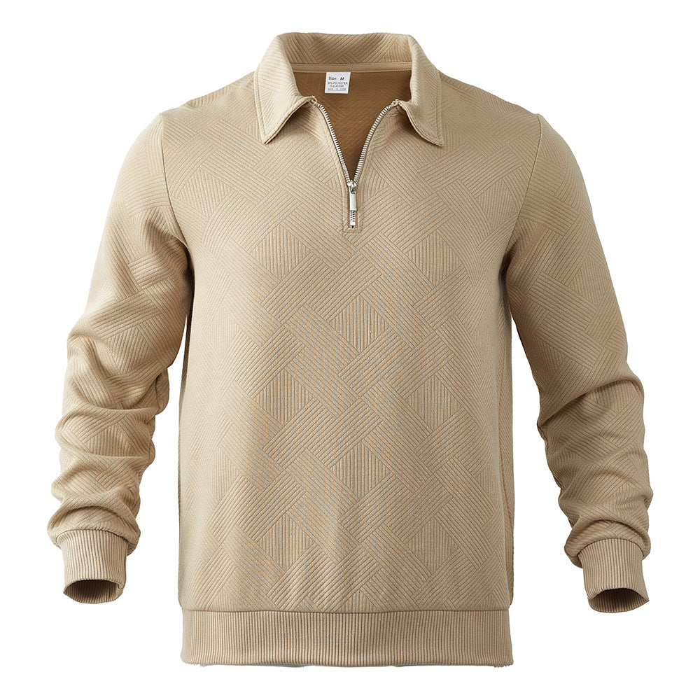 Lapel Jacquard Half-zipper Sweatshirts