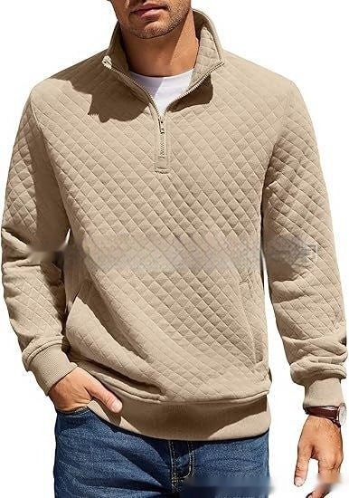 Knitted Zip Pullover Plaid Long Sleeve Sweatshirt