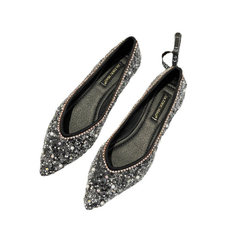 Rhinestone Pointed Soft Sole Ballet Flats