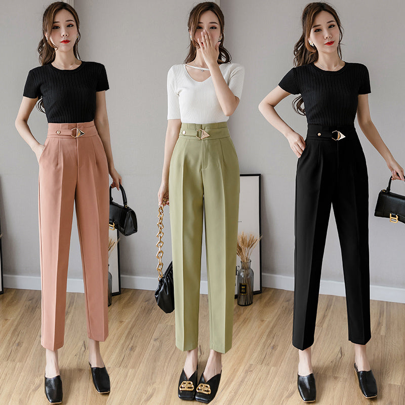 Cropped Straight Loose Suit Trousers