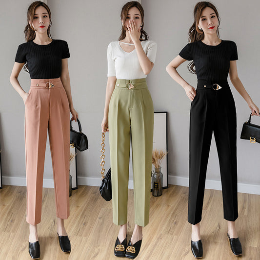 Cropped Straight Loose Suit Trousers