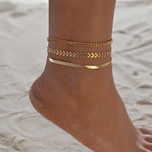 Retro Metal Chain Leaves Anklets