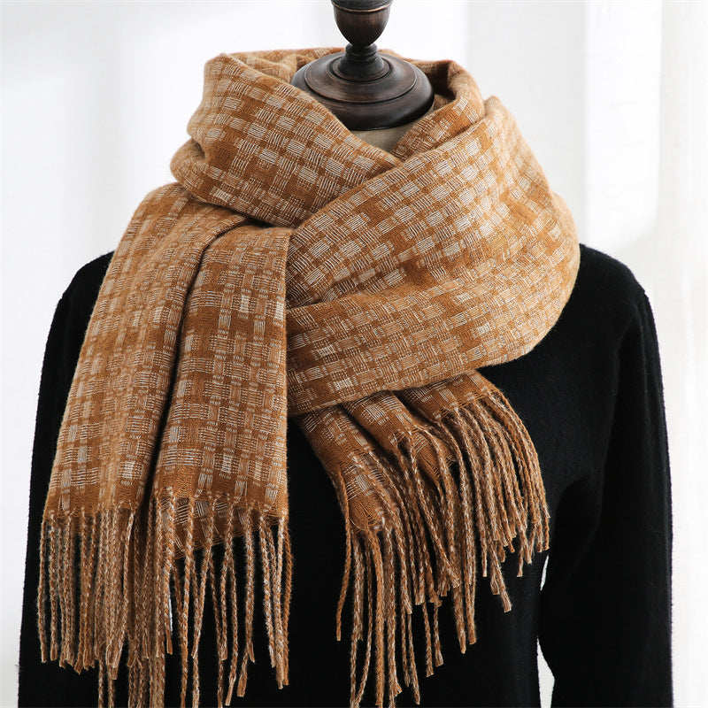 Women's Warm Tassel Plaid Cashmere Scarves