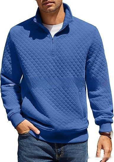 Knitted Zip Pullover Plaid Long Sleeve Sweatshirt