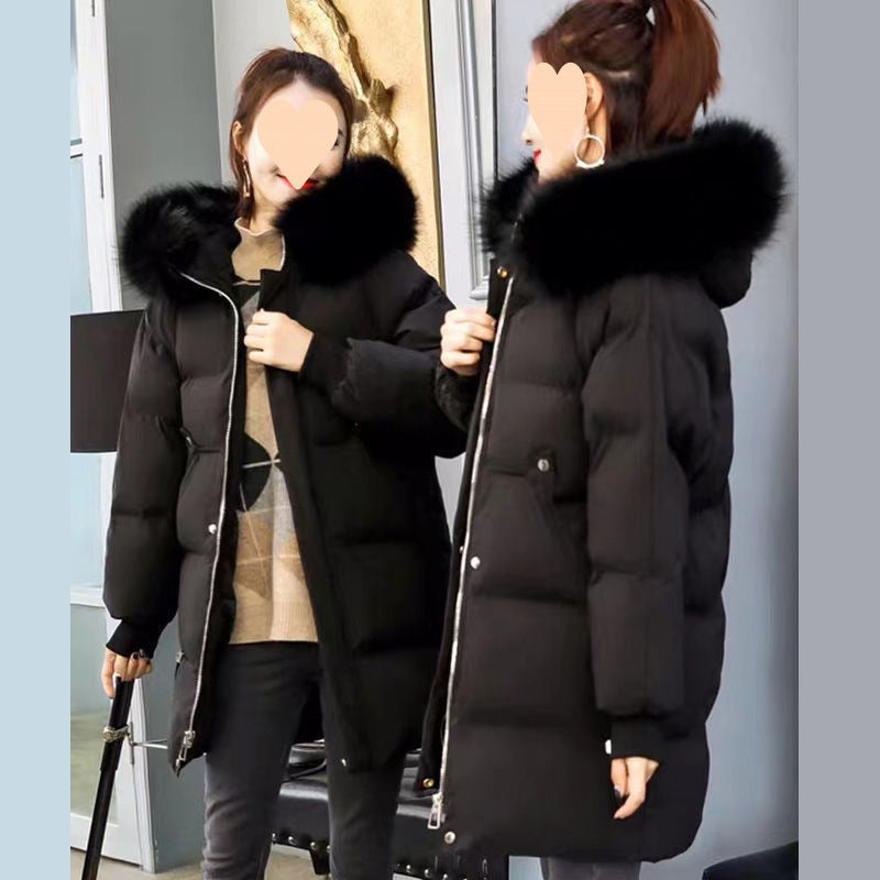 Fur Collar Hooded Slim Fit Thick Mid-Length Cotton Padded Coats