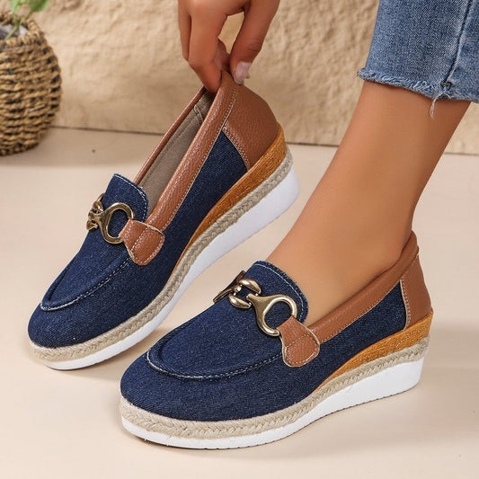 Women's Horse Buckle Wedge Loafers