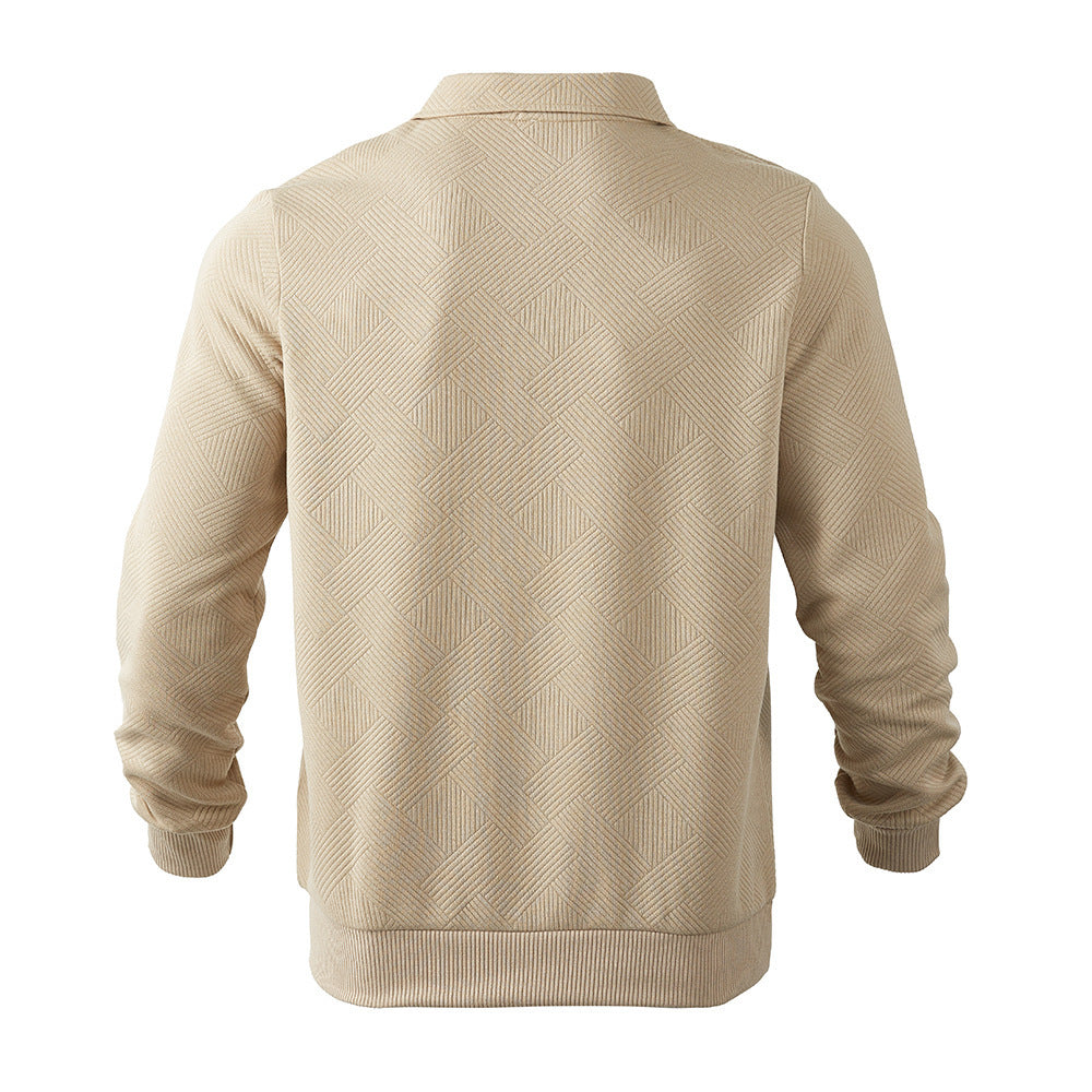 Lapel Jacquard Half-zipper Sweatshirts