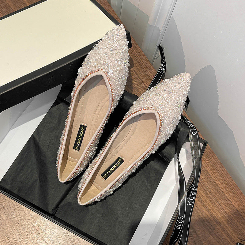 Rhinestone Pointed Soft Sole Ballet Flats