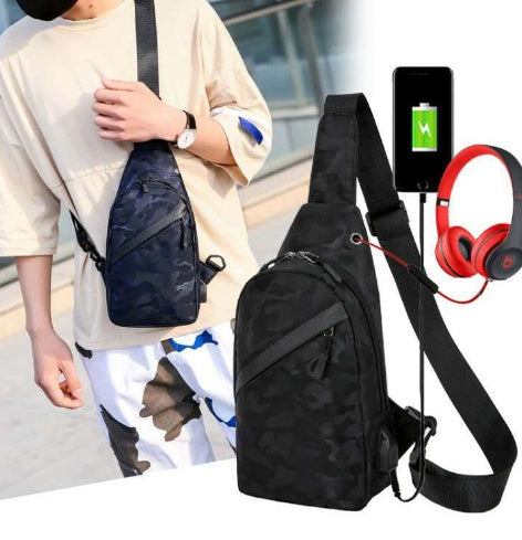 Camouflage Chest Crossbody Bag With Headphone Hole