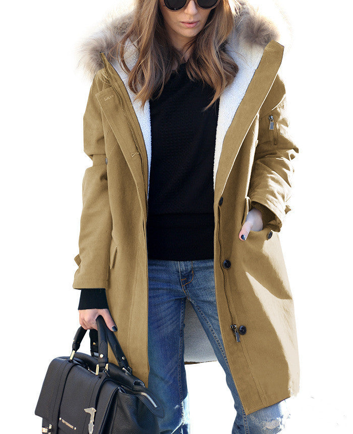 Women's Loose Extended Fur Collar Hooded Overcoats