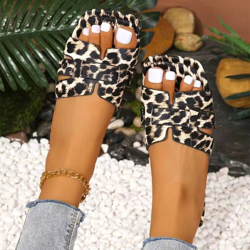 Leopard Print Slipper Sandals