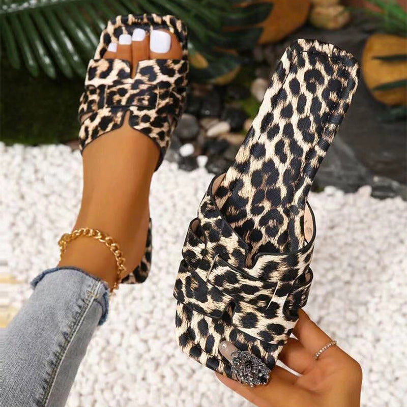 Leopard Print Slipper Sandals