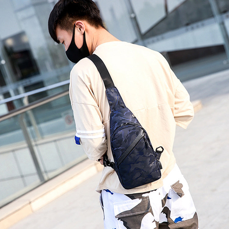 Camouflage Chest Crossbody Bag With Headphone Hole