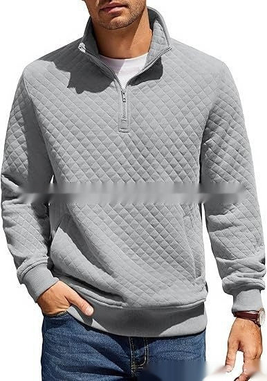 Knitted Zip Pullover Plaid Long Sleeve Sweatshirt
