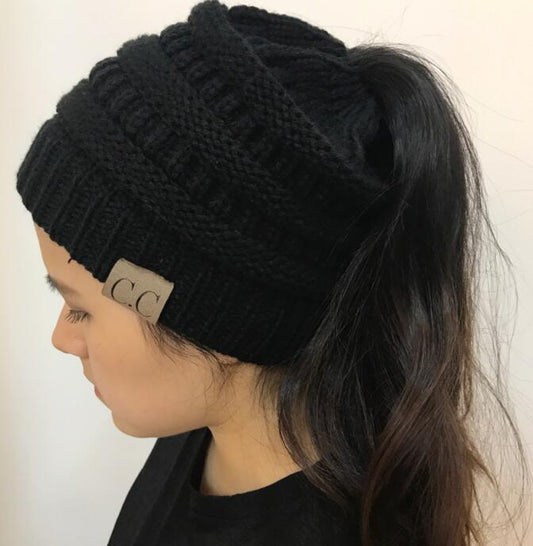 Women's Knitted Horsetail Beanie Hats