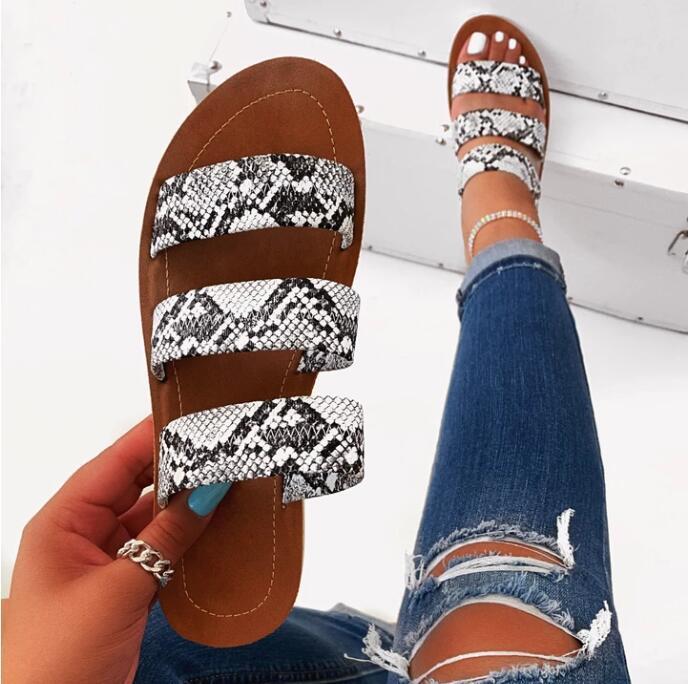 Snakeskin Flat Slipper Slide Sandals