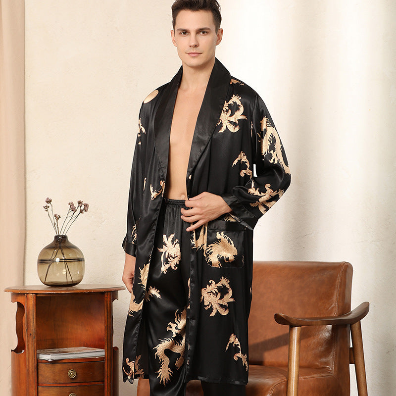 Luxury Silk Robe Two-Piece Pants Pyjamas/Bathrobes Set