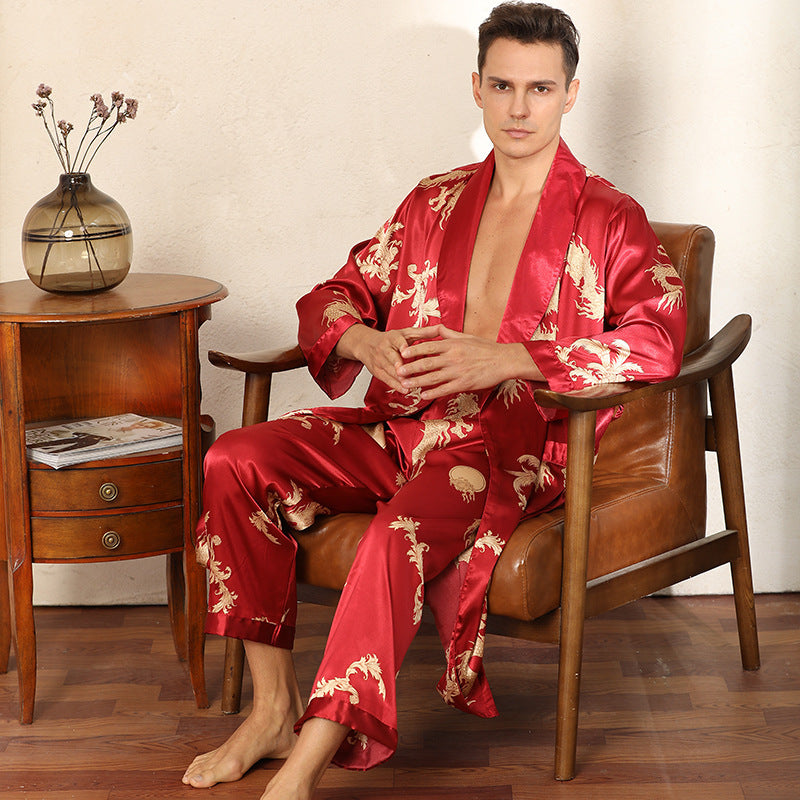 Luxury Silk Robe Two-Piece Pants Pyjamas/Bathrobes Set