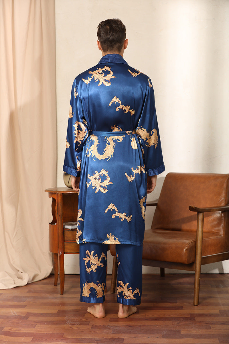 Luxury Silk Robe Two-Piece Pants Pyjamas/Bathrobes Set