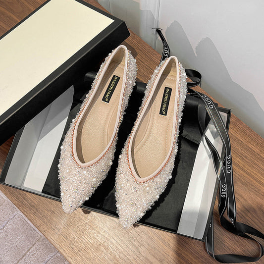 Rhinestone Pointed Soft Sole Ballet Flats