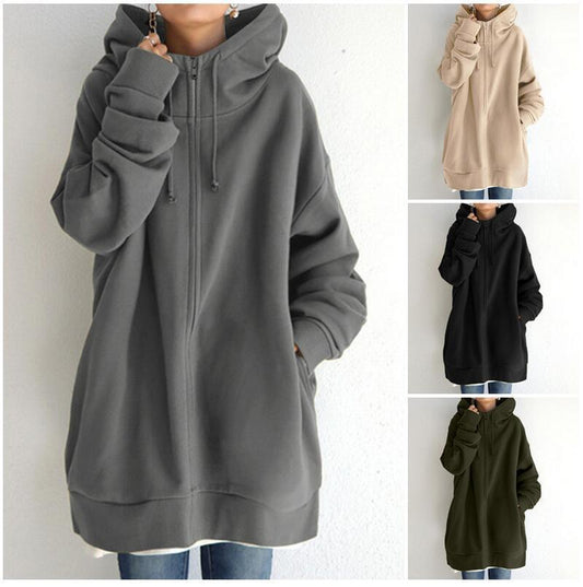 Women's Fuzzy Long Pullover Zipped Hoodies