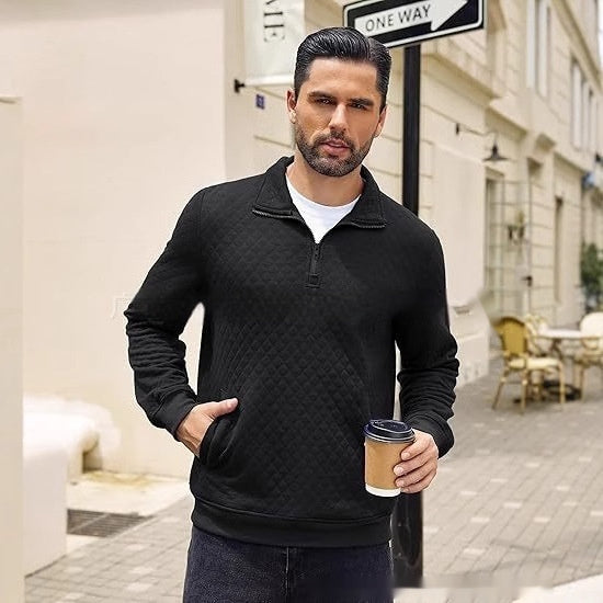 Knitted Zip Pullover Plaid Long Sleeve Sweatshirt