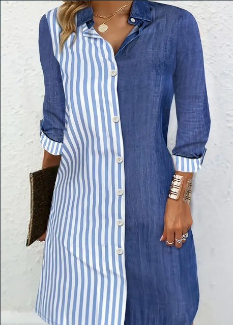 Versatile Striped Shirt Long Sleeve Shirt Dresses