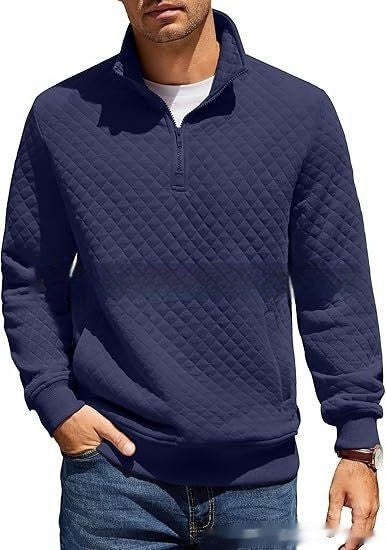 Knitted Zip Pullover Plaid Long Sleeve Sweatshirt
